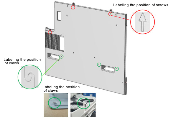 Image: Labeling the position of hidden screws and claws