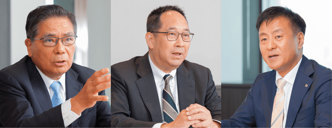 (Left to right) Kazuhiko Ishimura, Chairperson of the Board of Directors and Outside Director; Shigenao Ishiguro, Lead Independent Director, Chairperson of the Nominating Committee, and Outside Director; and Tomohiro Umeda, Corporate Secretary