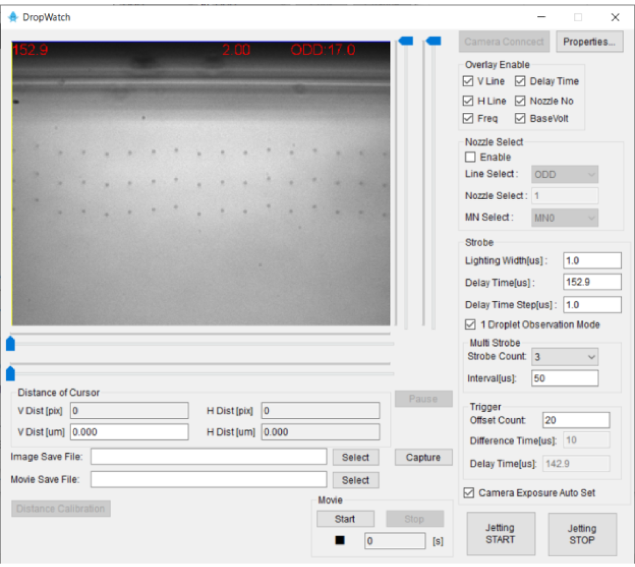 Screenshot of the Ink Droplet Visualization Screen.