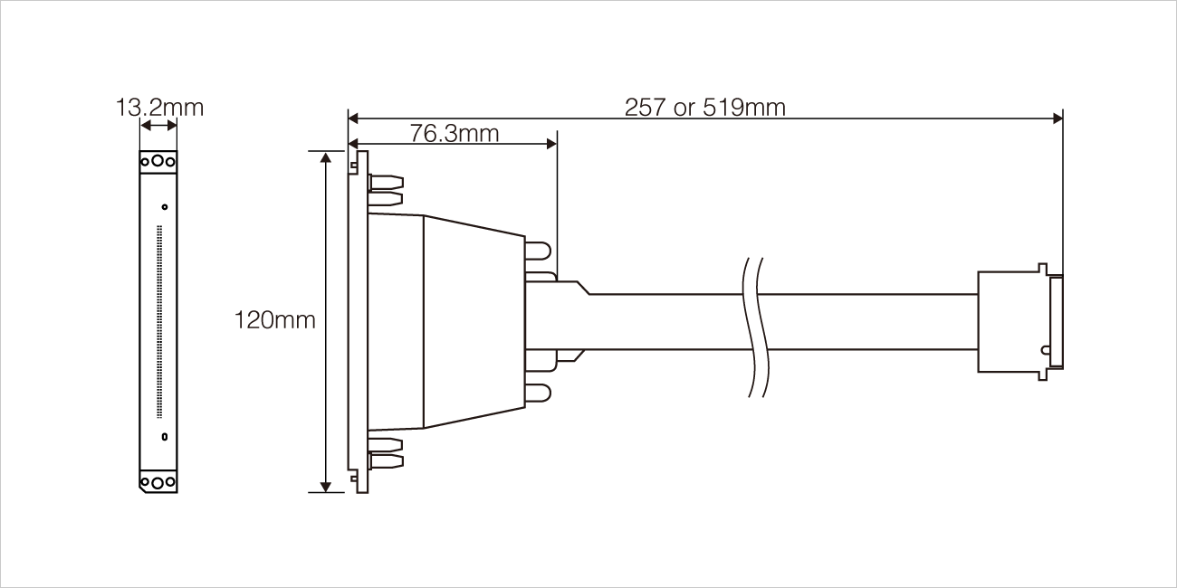 Width：120mm Depth：13.2mm Height：76.3mm Overall Length: 257mm or 519mm