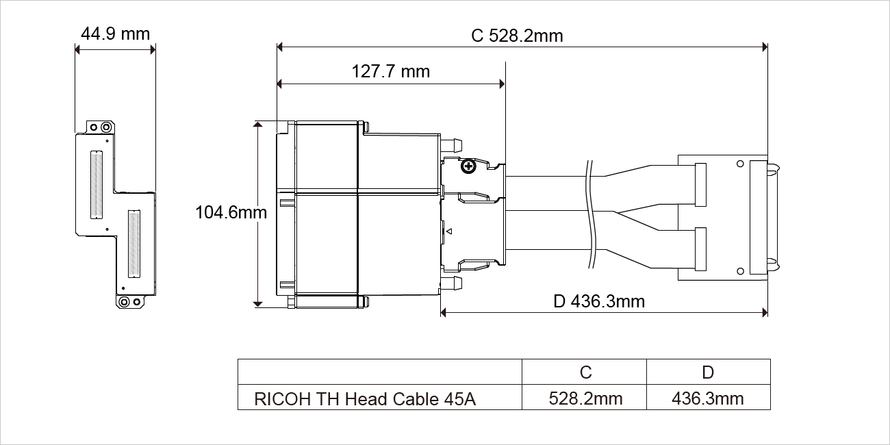 Width:104.6mm Depth:44.9mm Height:127.7mm Overall Length(incl. RICOH TH Head Cable 45A):528.2mm D:436.3mm