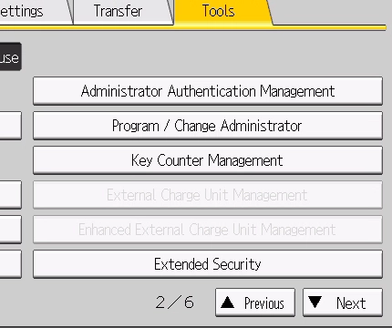 Machine Administrator Password Change Screen
