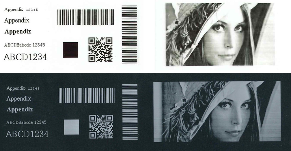 Laser reactive layer; black or white text or images appear in response to laser irradiation (White text on a substrate is still under development)