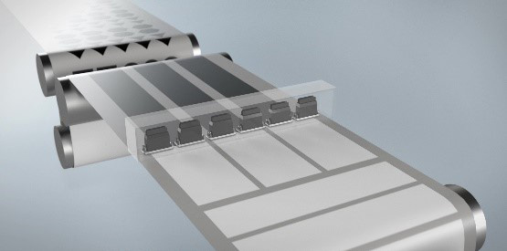 Conceptual image of the roll-to-roll manufacturing process