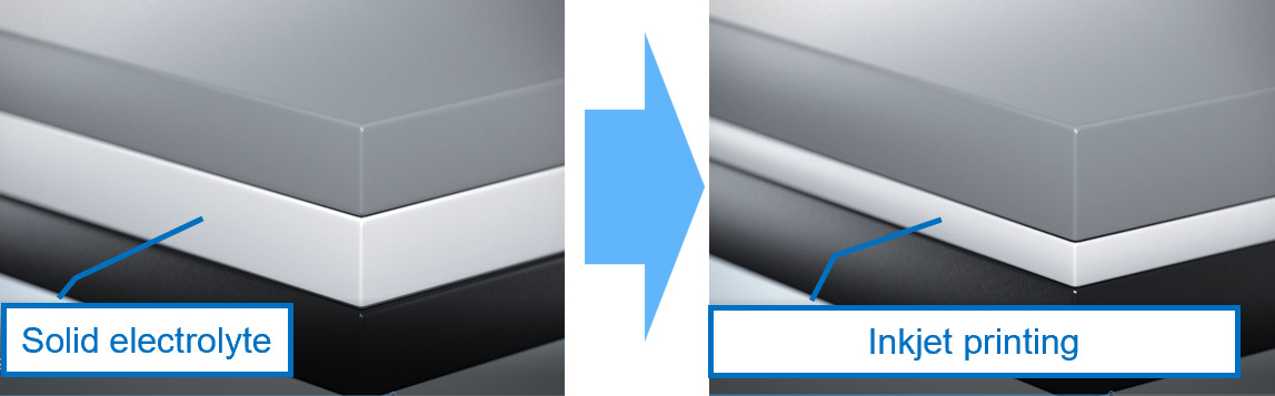 Higher energy density is realized with a thinner solid electrolyte layer